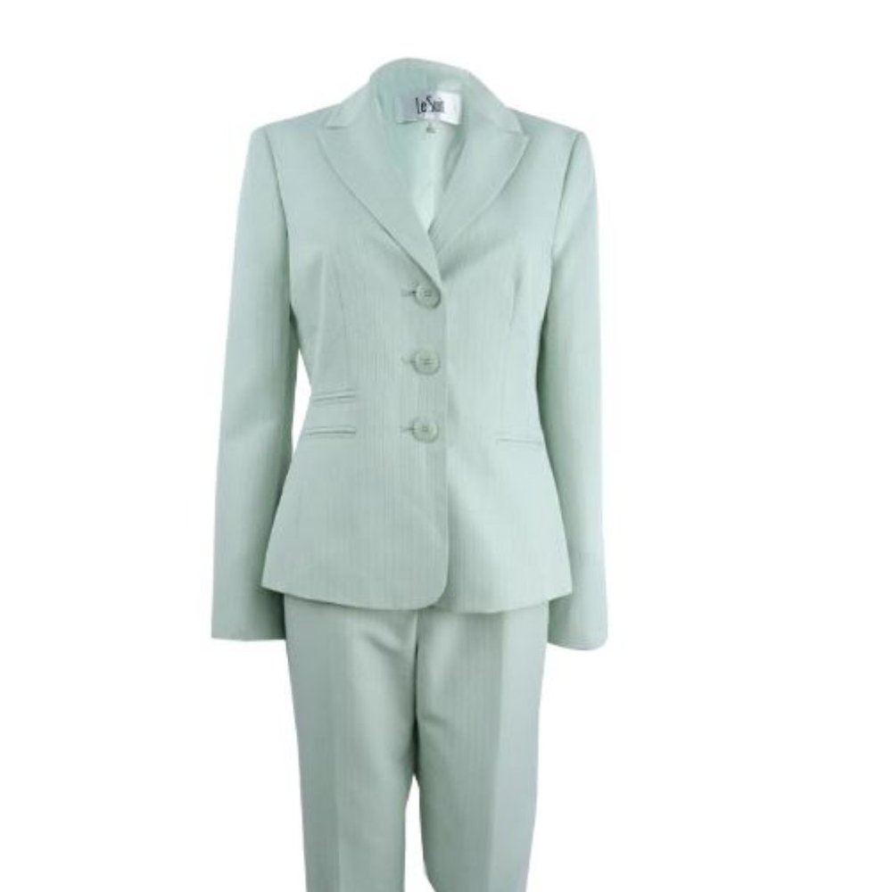 2 Piece - Le Suit Mint Green Damask Suit